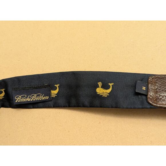 Brooks Brothers‎ Embroidered Leather Tab D Ring Belt Whale Print Medium Nautical - Picture 4 of 5